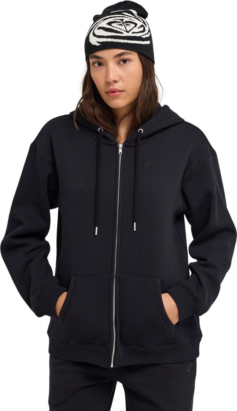 Hoodie ROXY "Surf Stoked Zipped Brushed", Damen, Gr. L, schwarz (anthrazit), Obermaterial: 60% Baumwolle, 40% Polyester., Sweatshirts Hoodie anthrazit L