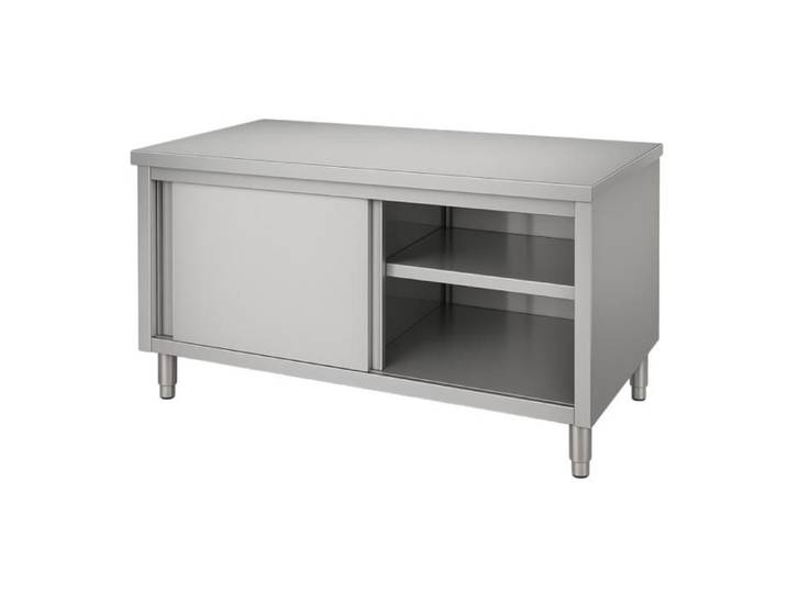 Meuble neutre inox central - 1000 x 600 mm - 2 portes coulissantes inox - pieds réglables 145 mm