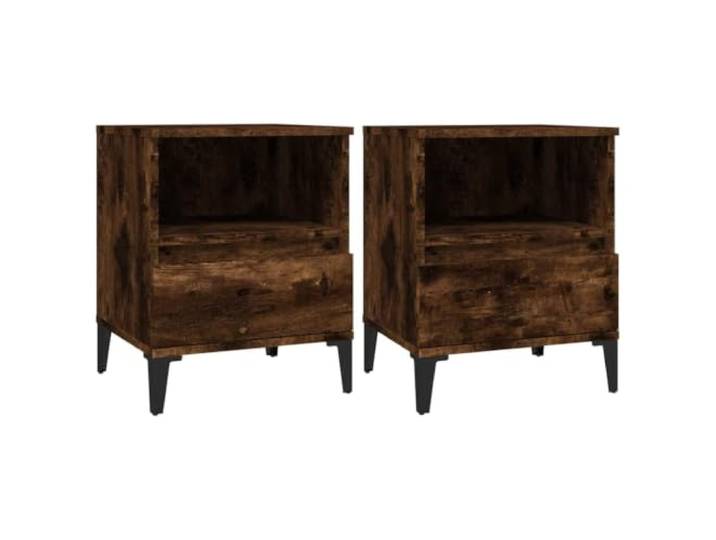 Nachtschrank 2 Stück Smoke Eiche 40x35x50 cm mit Schublade und Fach Holzwerkstoff, Metallfüße, Feuchtigkeitsbeständigkeit, Tischplatte zur Dekoration, Montageanleitung
