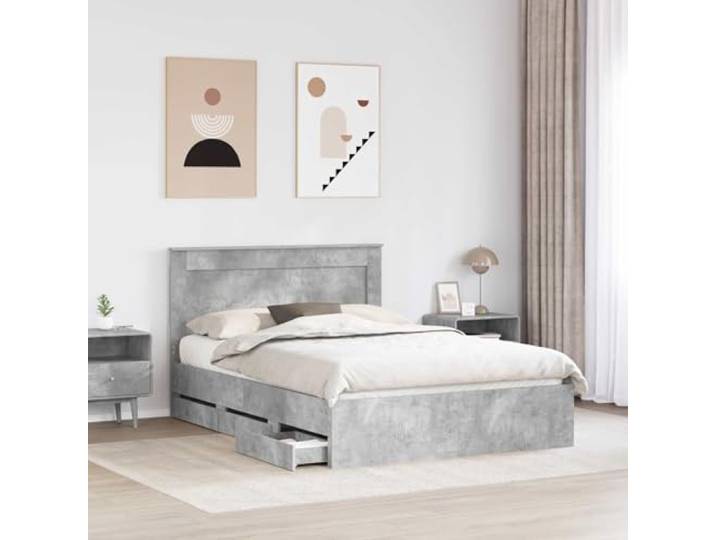KTHLBRH Bett mit 6 Schubladen, betongrau, 160 x 200 cm Technisches Holz, integriertes Kopfteil, Lattenrost, modernes Design, einfache Wartung