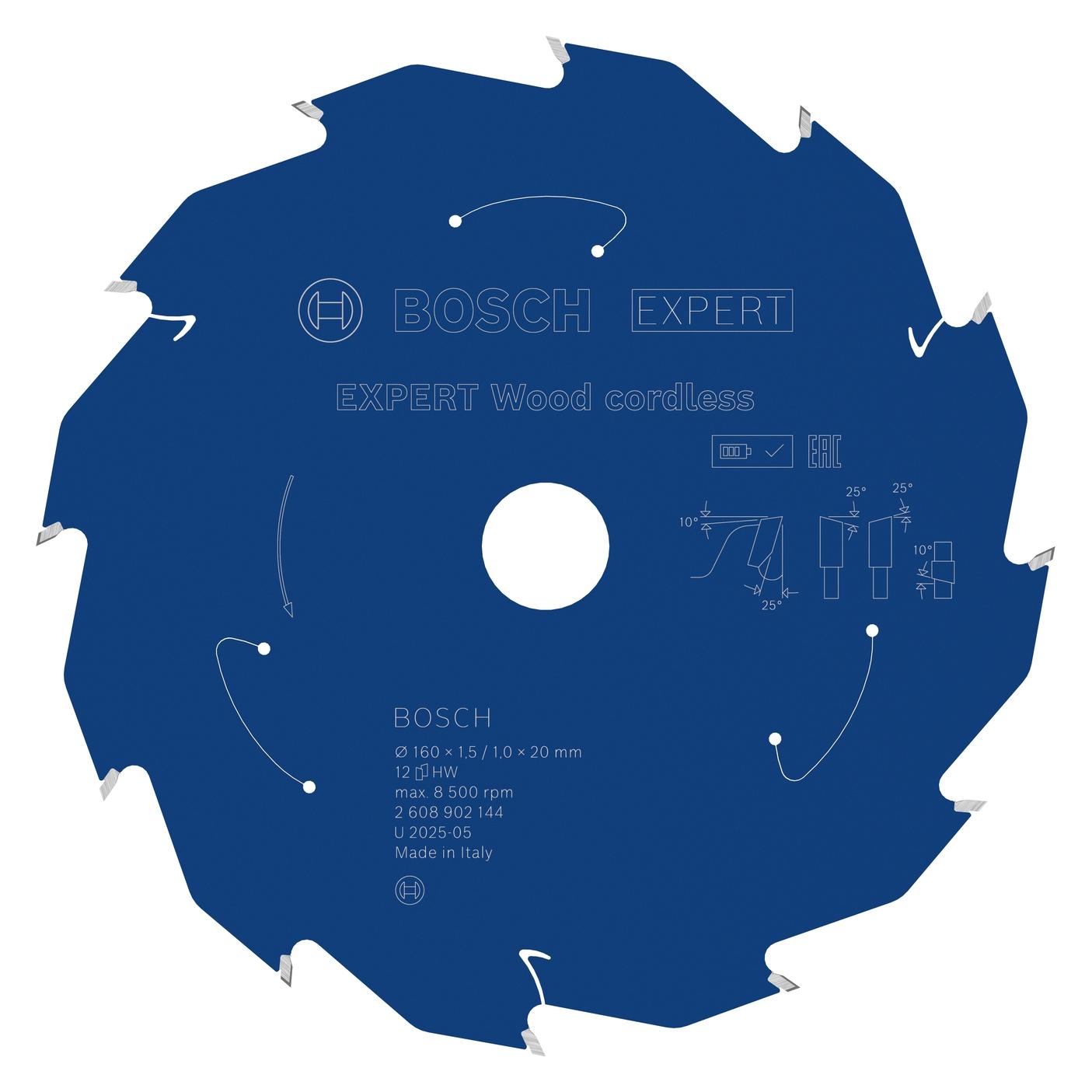 Bosch Professional Zubehör EXPERT Wood Kreissägeblatt, 160x20 mm, T12 (2608902144)