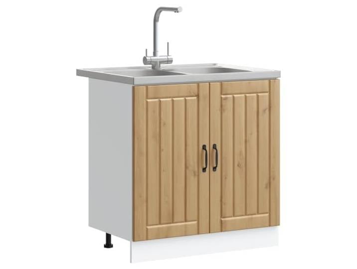 KTHLBRH Küchenunterschrank 80 x 46 x 81,5 cm Eiche Handwerk Mehrschichtholz, 2 Drahttüren, schwarze Bügelgriffe, Pfostenbeine, viel Stauraum