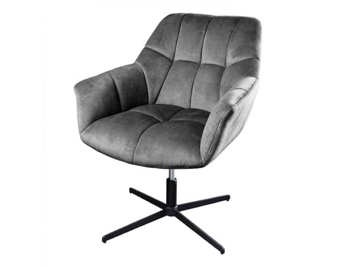 Sessel PAPILLON - 76cm - grau - Samt Metall-Gestell drehbar Armlehne Ziersteppung, Schaumstoffpolsterung, hoher Komfort, pflegeleicht, langlebig, stabil, Eyecatcher