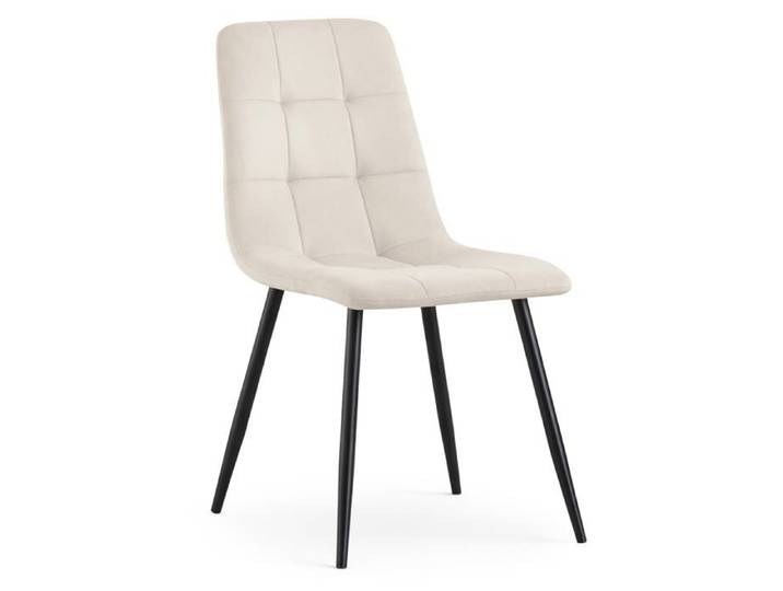 Chaise en velours matelassée NERO Beige pieds noirs