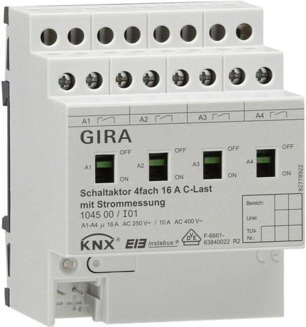 Gira Actionneur de commutation 4 canaux REG KNX/EIB 16A C-Charge 104500 (104500)