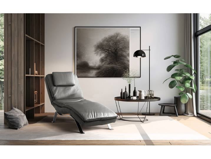 Relaxliege Kanan Grau Echtleder Mabel Silber 65 x 65 x 171cm