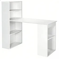COSTWAY Schreibtisch mit Bücherregal, Computertisch mit 6 Regalen, PC-Tisch mit Regal rechts oder links Büro-Schreibtisch, Arbeitstisch