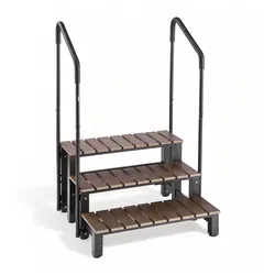 VEVOR Treppe für Whirlpools mit Handläufen 3-stufig 82 cm Breite Stufe, Geeignet für Aufstell-/Aufblaspools, Wohnmobile, Terrassen und Decks, Ruschfeste Stufe aus Stahlkonstruktion mit HIPS-Gestell