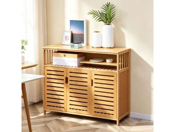 Meuble à chaussures - WESTYLE - 3 Portes Persiennes - Bambou naturel - 100x35x82 cm - Portes magnétiques