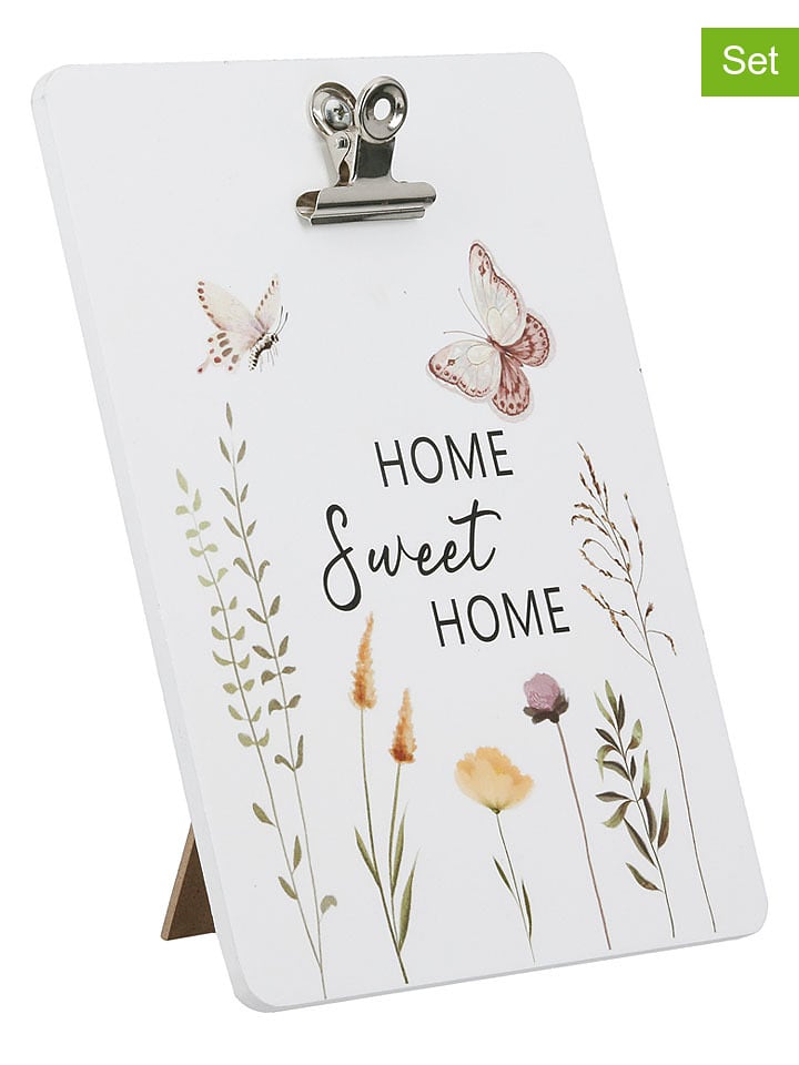 GILDE 2er-Set: Foto- / Kartenhalter "Home sweet Home" in Weiß - (L)23 x (B)17,5 cm - onesize