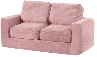 Costway 2-Seater Floor Couch Loveseat Foam Sofa with Removable Corduroy Cover-Pink