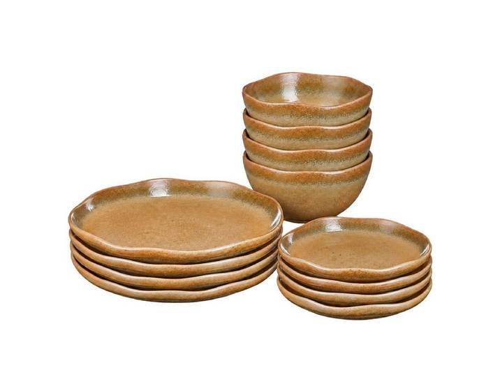 Mica Decorations Geschirr-Set Mica Decorations Volano Geschirrset Braun 12-teilig, Porzellan