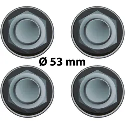 4 x Ø 53 mm Polymere Aufkleber / Radmutter-Optik / Nabenkappen, Felgendeckel