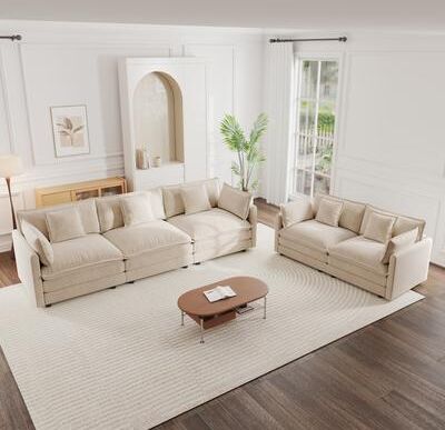Loedds 2-Piece Chenille Sofa and Loveseat Set with Deep Seats