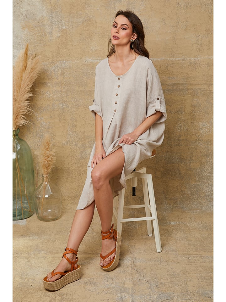 Fleur de Lin Leinen-Kleid "Cadence" in Beige - L