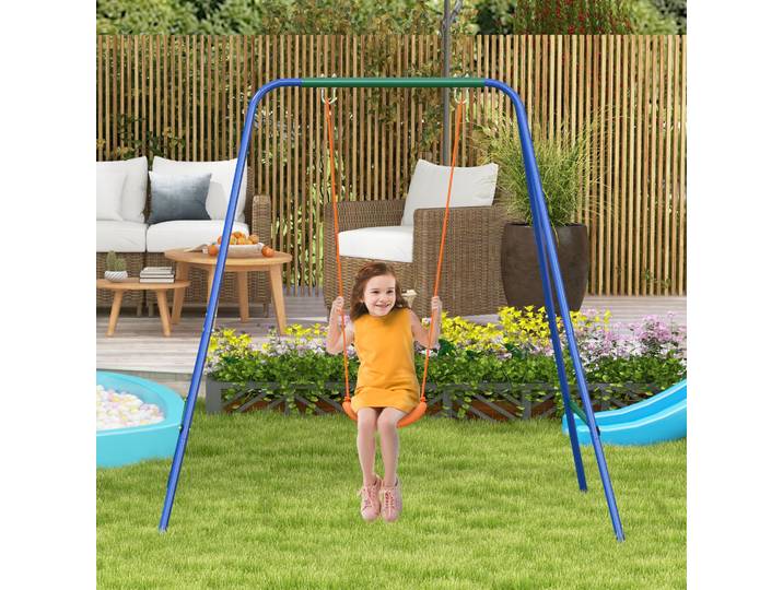 Outsunny Balançoire Enfant 2 en 1 Orange Bleu 6M-8A