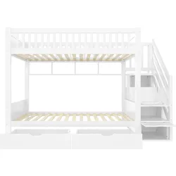 OKWISH Etagenbett aus Kiefernholz/MDF Weiß 254x95x165 cm mit Stauraum für Gewerbe