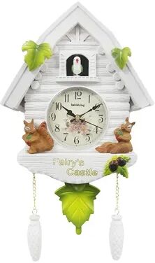 Daily Deals Depot Nordic Cuckoo Clock Wall Clock Bird House With Day Time Hourly Alarm, Pendulum Clock For Living Room, Kids Room white squirrel