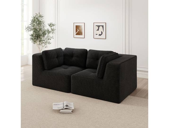LPOSPI Canapé modulaire sans cadre velours côtelé canapé trois places à assise profonde sans montage 208x104x69 cm noir
