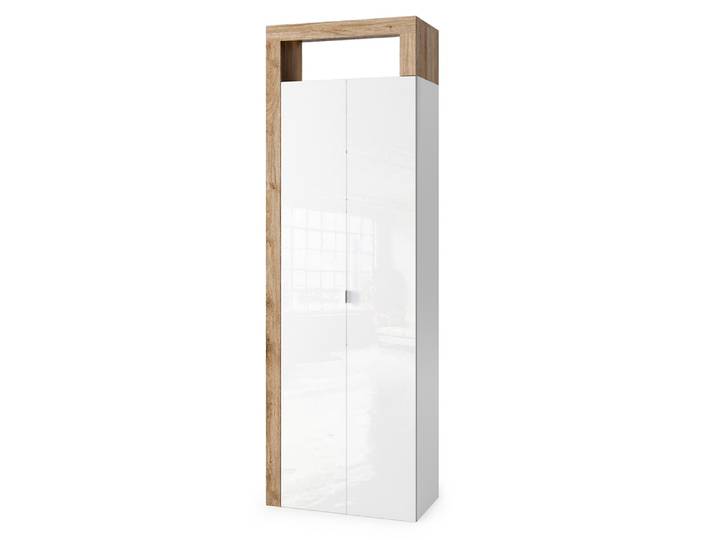 Armoire 2 portes Fribourg meuble d'entrée blancbrillant/chene cadiz Blanc Brillant/chene Cadiz - Basika