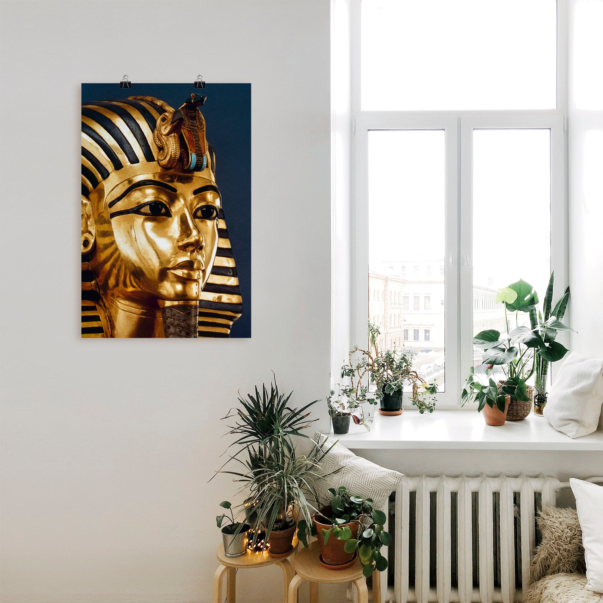 Wandbild ARTLAND "Grabmaske von König Tutanchamun", gold (farbe bild(er): goldfarben), B:40cm H:60cm, Bilder, Wandbild, als Leinwandbild, Poster in verschied. Grössen farbe bild(er): goldfarben B/H/T: 40cm x 60cm, Poster Menschen Hochformat, 1 Stk.