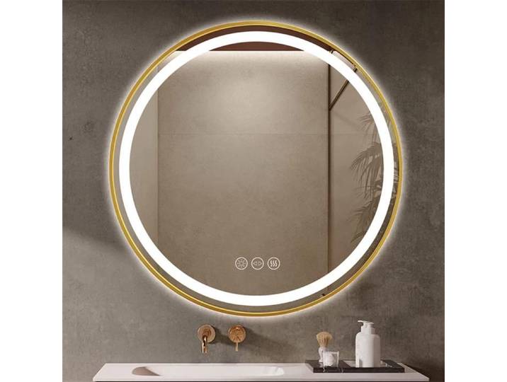 Miroir Salle Bain LED Rond Doré - 80cm Anti buée - Miroir Mural à Suspendre avec Interrupteur Tactile Corde Réglable