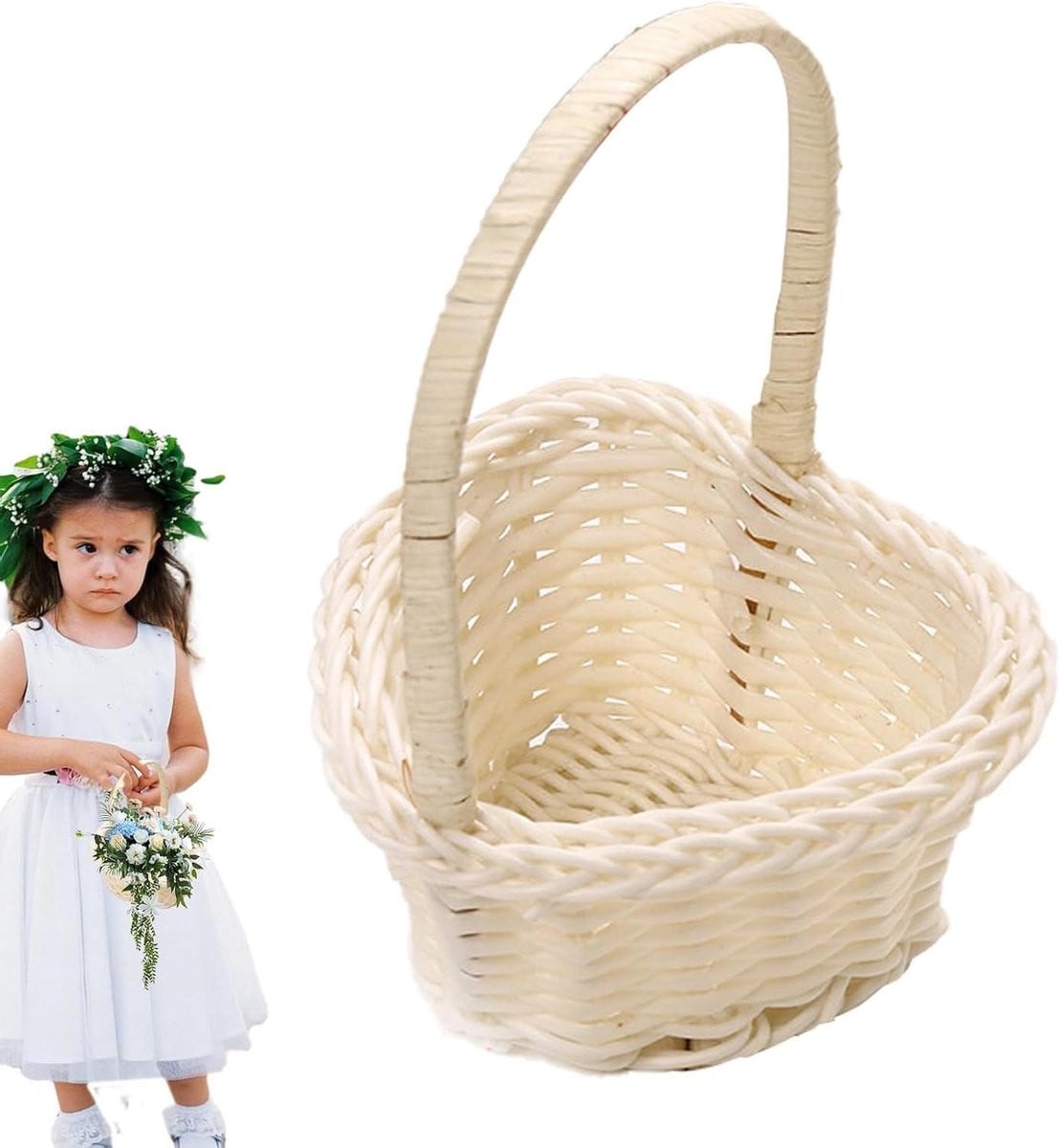 Set van 2 handgeweven witte decoratieve bloemenmandjes