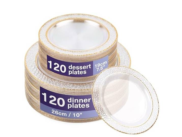 MATANA 240 Premium Plastikteller mit Goldrand, Hartplastik Teller Gold (2 Größen) - Plastikteller Mehrweg, Kunststoffteller, Partyteller für Hochzeiten, Geburtstage, Partys - Elegantes Party Teller