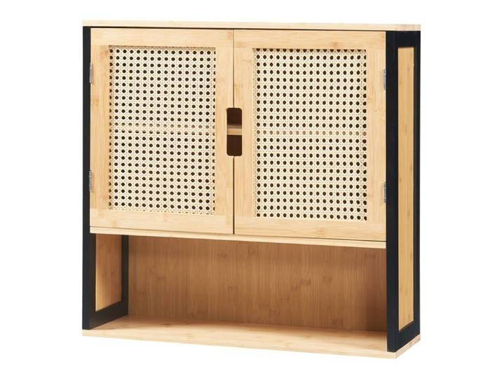 Armoire murale - HELLOSHOP26 - 60x60x20 cm - 2 portes - MDF et bambou - Design intemporel