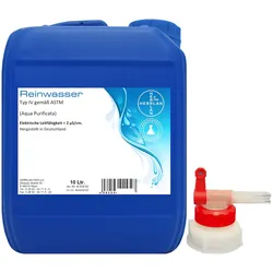 Destilliertes Wasser I Ph. Eur. - AQUA PURIFICATA - 10 Liter Kanister inkl. 1 x AGH I Laborwasser I HERRLAN-Qualität Made in Germany
