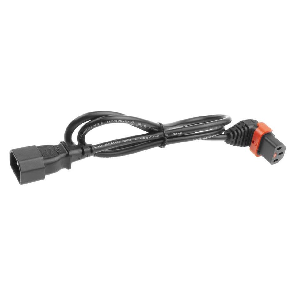 Iec Lock 230V Powercord C14 to C13 (down angled) lockable, black, 2 meter (2 m) (PC2048)
