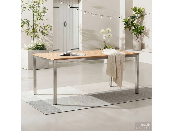 Gartentisch Tischplatte: Massivholz Teak, naturbelassen Tischgestell: Edelstahl, gebürstet 180cm Braun/Silber/Braun/Silber