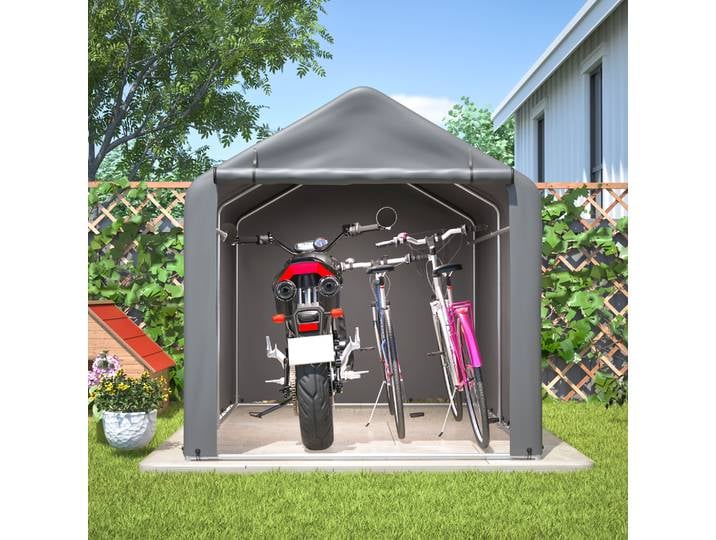 Garage/Vérandas de rangement gris pour vélos 160x220x165 cm avec porte à enroulement - Matériau PE imperméable
