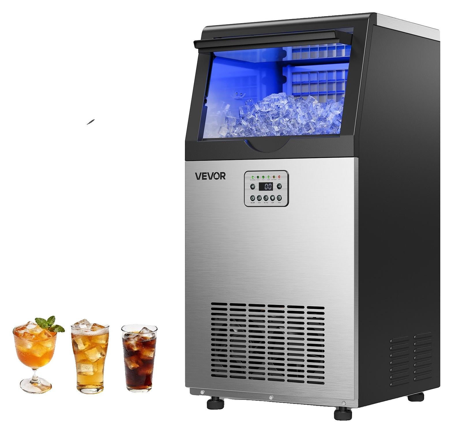 VEVOR Commerciële ijsmachine, 40 kg/dag, zilverkleurige ijsblokjesmaker van roestvrij staal met digitaal display en ijslepel