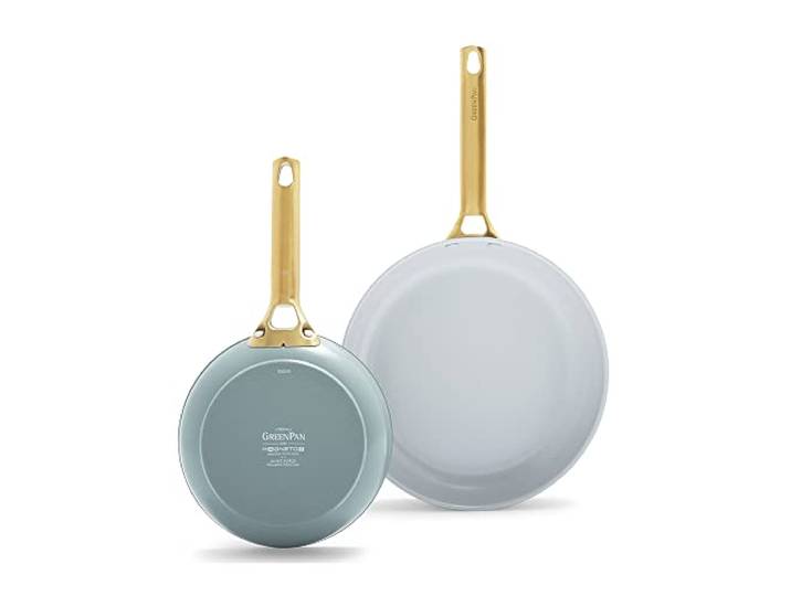 GreenPan Padova Reserve Harteloxierte Gesunde Keramische Antihaft, 2-teiliges Bratpfannenset, 26 cm und 30 cm, PFAS-frei, Induktion, Goldgriff, Spülmaschinenfest, Backofenfest, Rauchblau