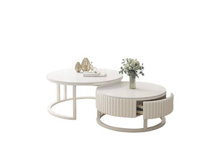 HRXQ Weiss Couchtisch Rund 2er Set Moderner Hochglanz Sofatisch Beistelltisch Für Wohnzimmer, 50+70cm Nested Runder Couchtisch Wohnzimmertisch Kaffeetisch Satztische Für Schlafzimmer