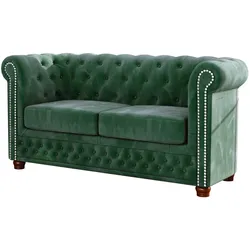 CHESTERFIELD-SOFA 2-sitzer Lauren Flasche grün Samt