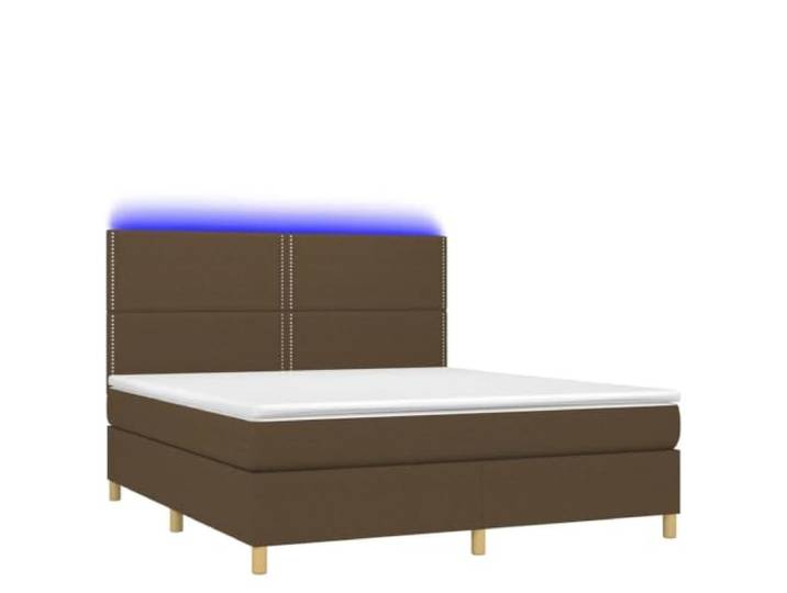 KKgypkn Boxspringbett Stoff Dunkelbraun mit LED Beleuchtung 180x200 cm inklusive Matratze und Taschenfederkern