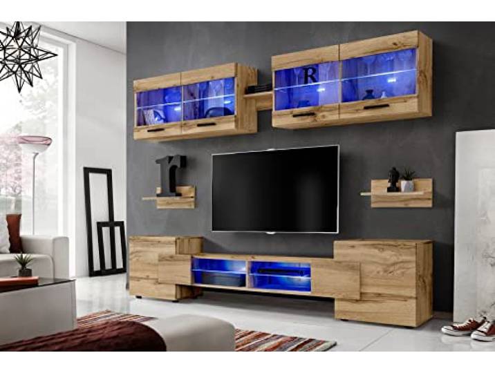 Komodee Wohnwand TV Foggia Wotan/Wotan 230x195x35 cm Wohnwand RTV Foggia, Front in Wotan Karkasse in Wotan Matt, Breite 230cm x Höhe 195cm x Tiefe 35cm, Ohne Leds