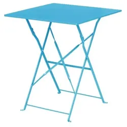 Bolero Stahltisch Perth quadratisch in azurblau im Gehwegstil 600x600x710mm