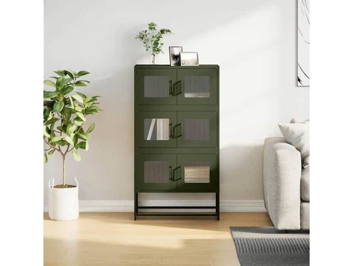 MGH - TOP Haut Armoire Vaisselier - Buffet Pour Salon/Bureau - vert olive 68x39x123 cm - acier LV2113