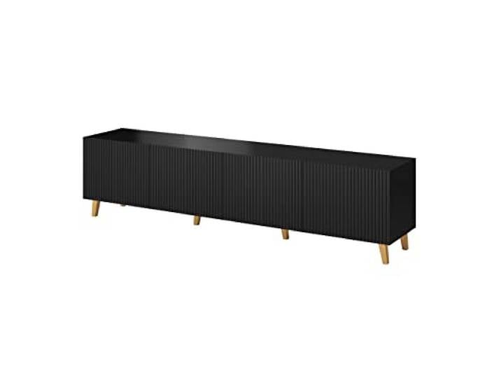 BIM Furniture TV-Schrank PAFOS 200 cm mit gefräster Front Hochwertiges MDF Lowboard Schrank TV Tisch Sideboard Kommode Hi-Fi Tisch Fernsehtisch Skandinavische Beine (Schwarz)