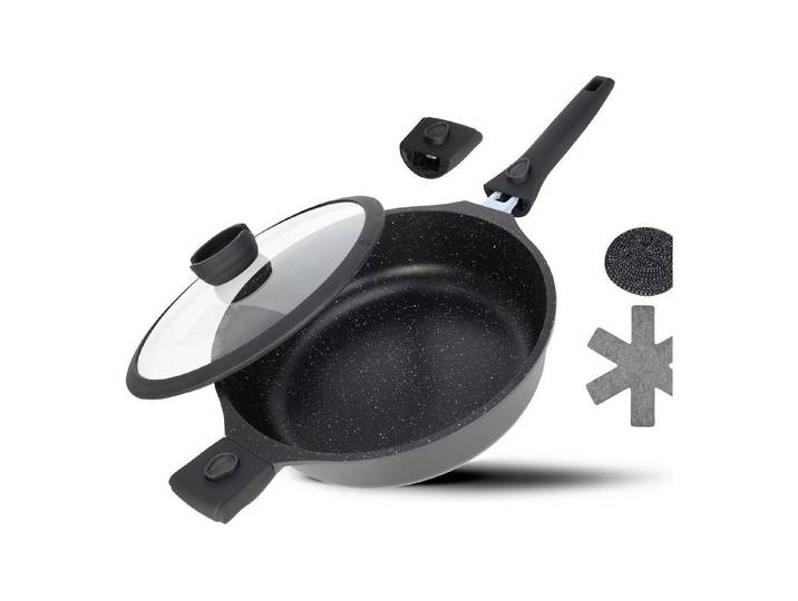 LuxusKollektion Schmorpfanne Schmorpfanne 28cm Induktion Aluminium Schwarz Schmorpfanne 28cm