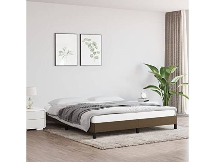 RJPLMFV Bettgestell, 180 x 200 cm, Braun, Stoff Lattenrost inklusive, robuste Füße, stabile Struktur, einfache Montage