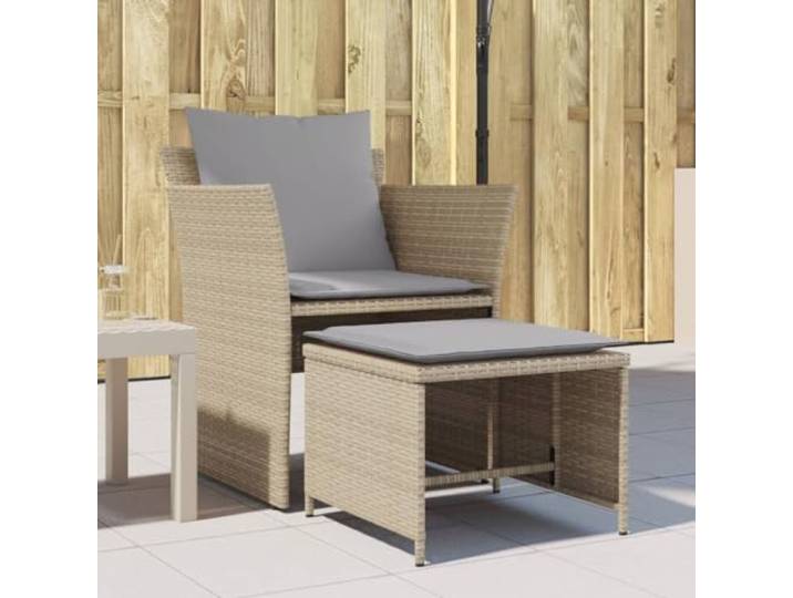 Witterungsbeständiges Poly Rattan mit Fußhocker Entspannungssessel Beige Gartenstuhl mit Fußhocker Beige Poly Rattan Lounge Sessel Set Balkon Terrasse Wetterfest mit Polster