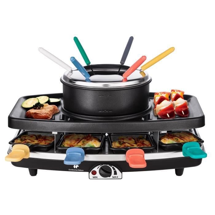 CONTINENTAL EDISON CERFG86B Raclette en Fondue Set voor 8 personen - Zwart