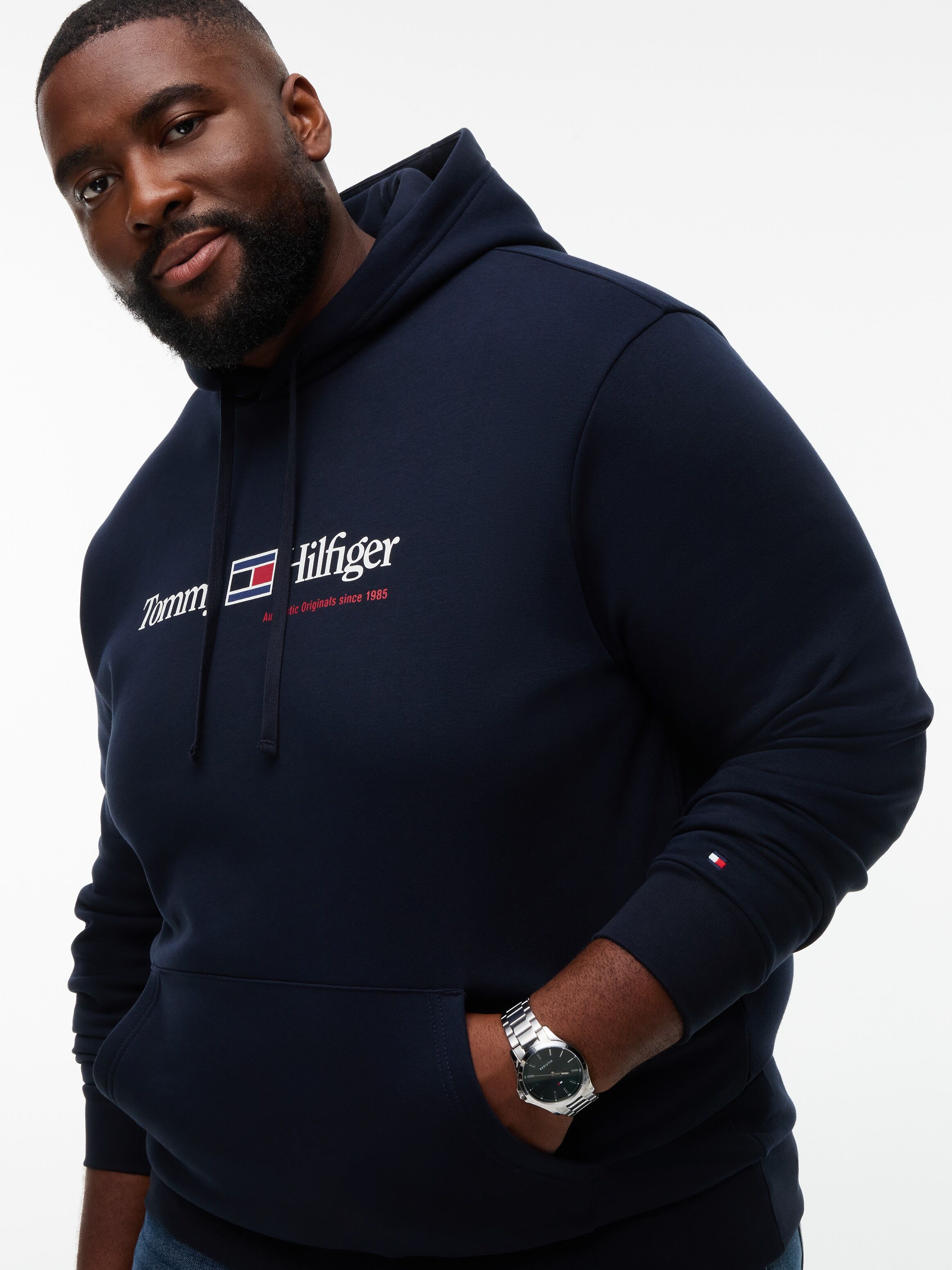 Hoodie "BT-RWB GRAPHIC FLEECE", Herren, Gr. XXL, blau (navy blau), Sweatware, Obermaterial: 63% Baumwolle, 37% Polyester, TOMMY HILFIGER BIG & TALL, normal, Bündchen, Sweatshirts Hoodie, Grosse Grössen navy blau XXL