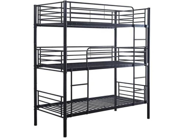 Lit superposé en métal triple  HAVIN  - 90 x 190 cm - Noir