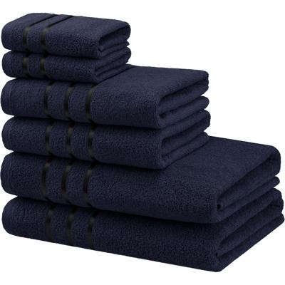 Handtuch Set BRUNO BANANI "Clement, Duschtücher, Handtücher, Seiftücher", blau (marine), Obermaterial: 100% Baumwolle, Handtuch-Sets, mit dezent glänzender Streifenbordüre, einfarbig, aus 100% Baumwolle
