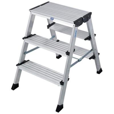 Krause Doppel-Klapptritt Treppo, Aluminium, mit großer, oberer Standfläche, 2 x 3 Stufen, inkl. Plattform